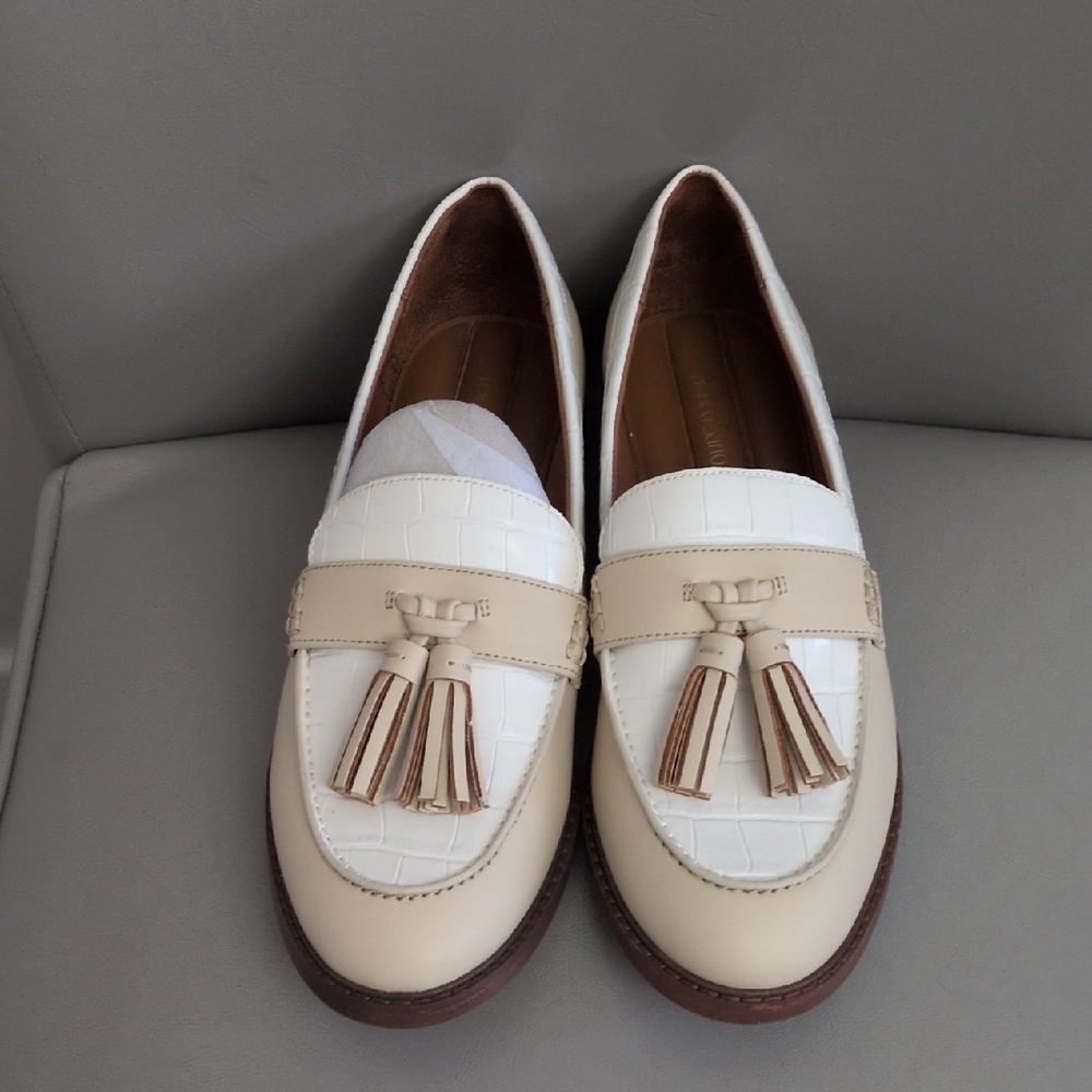 Franco Sarto Cream and White Tassel Loafers